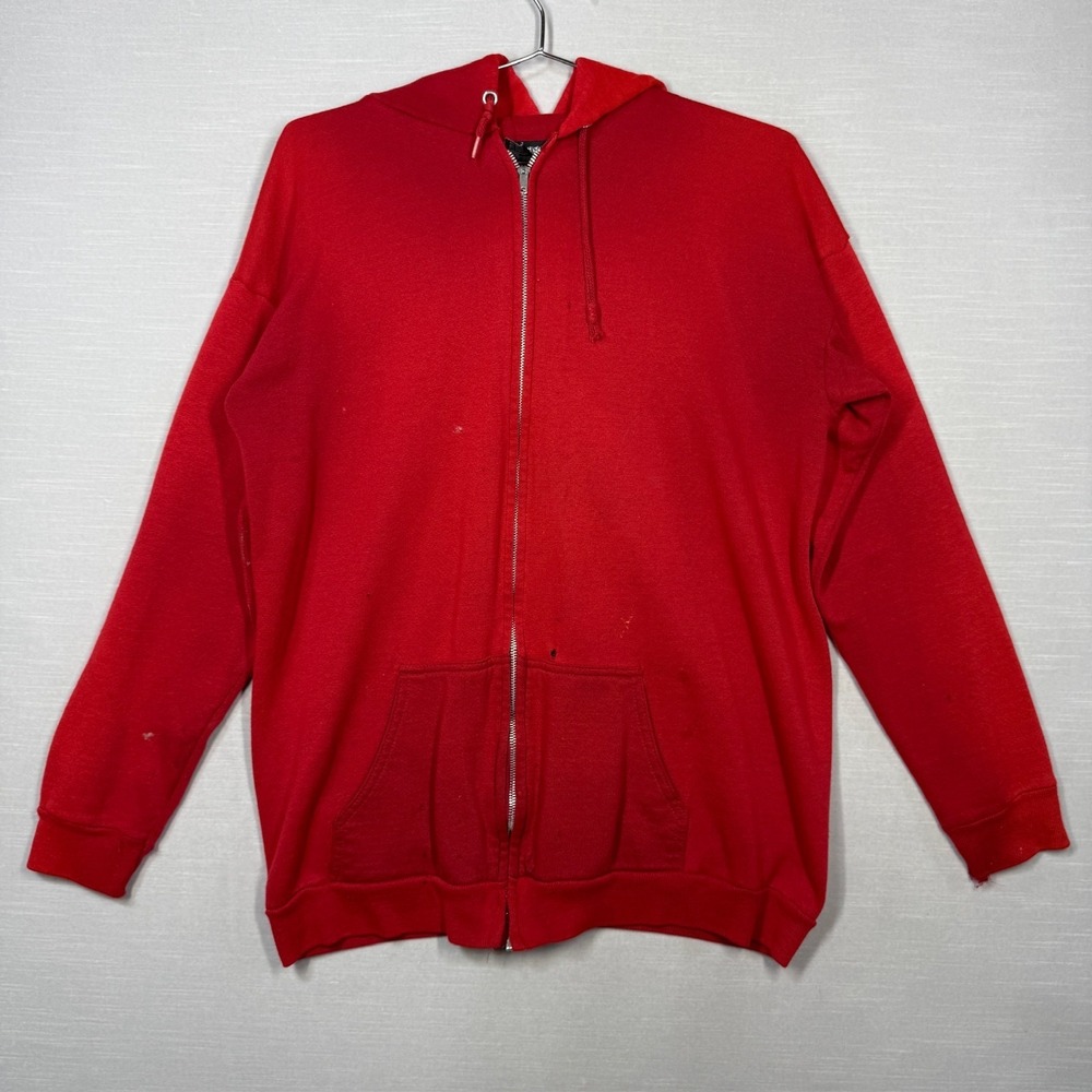 Vintage Tultex Hoodie Men XL Red Ultra Fleece 120 Full Zip Thrashed Stain Fade